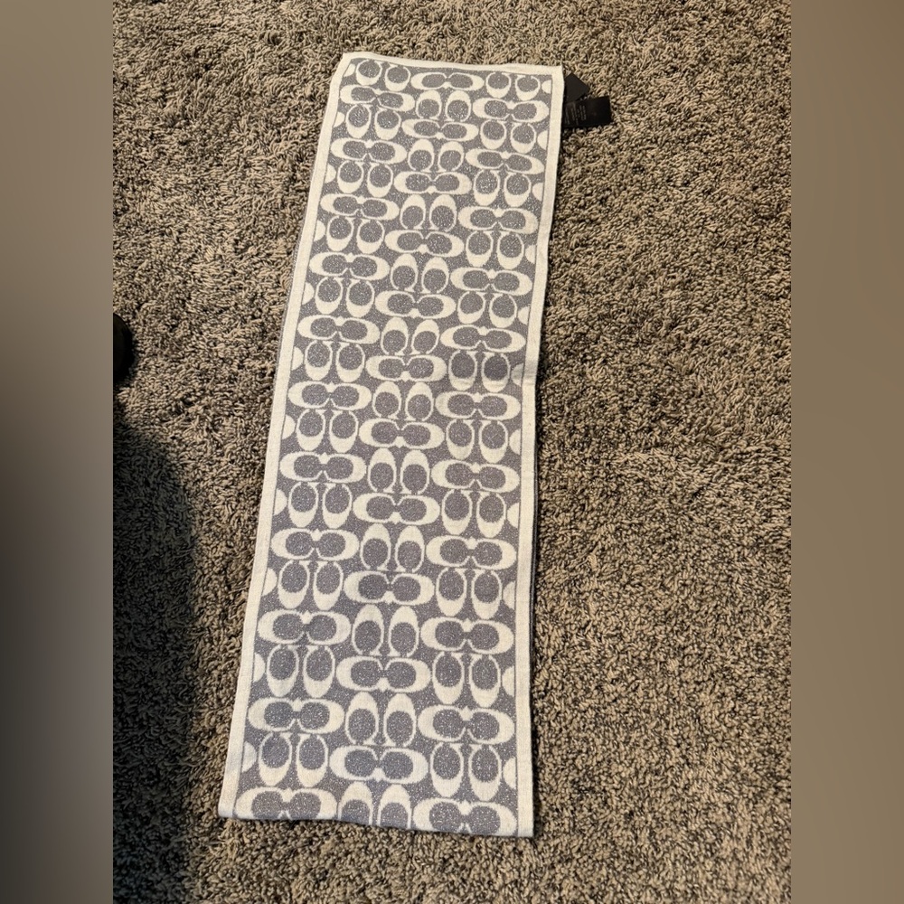 Coach Metallic Gray and Cream Scarf